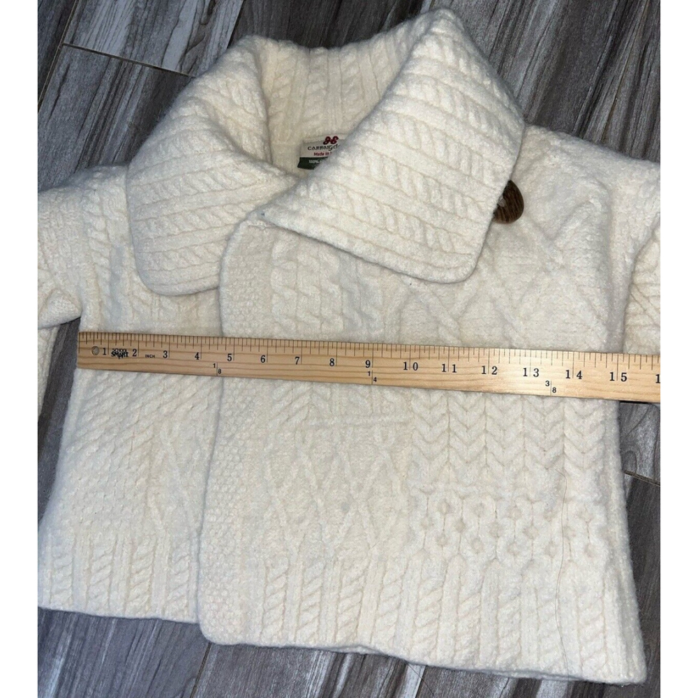 Carraig Donn Irish Wool Fisherman Cream Sweater Cardigan Kids Size M Cable Knit - Picture 8 of 10